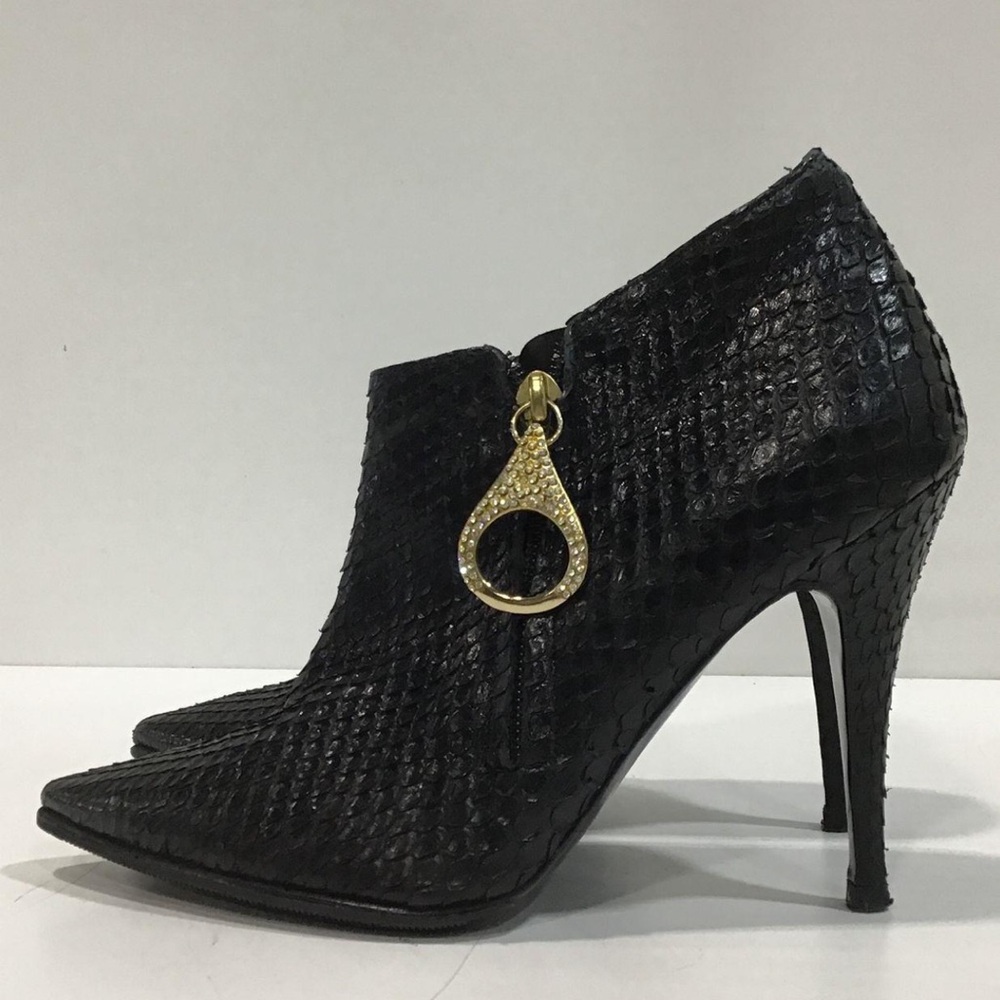Bionda Castana Elegant Black Snakeskin Women's High Heel Ankle Boots Size 39